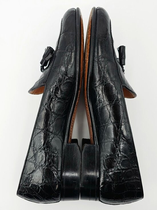 A. Testoni Tassel Loafers Black Leather Alligator Brogue Shoes Mens Size US 9.5N main image 9